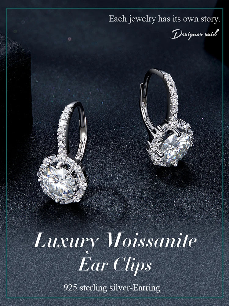 Round Halo Moissanite Leverback Earrings in Silver