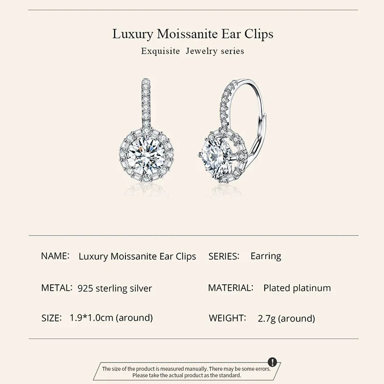 Round Halo Moissanite Leverback Earrings in Silver