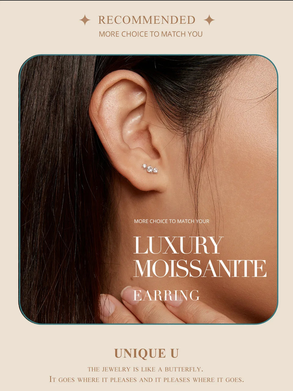 Three-Star Moissanite Screw-Back Stud Earrings