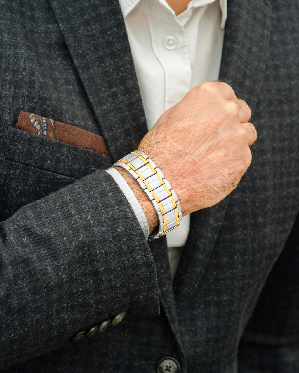 3x Strength Titanium Magnetic Bracelet for Men (Silver & Gold)