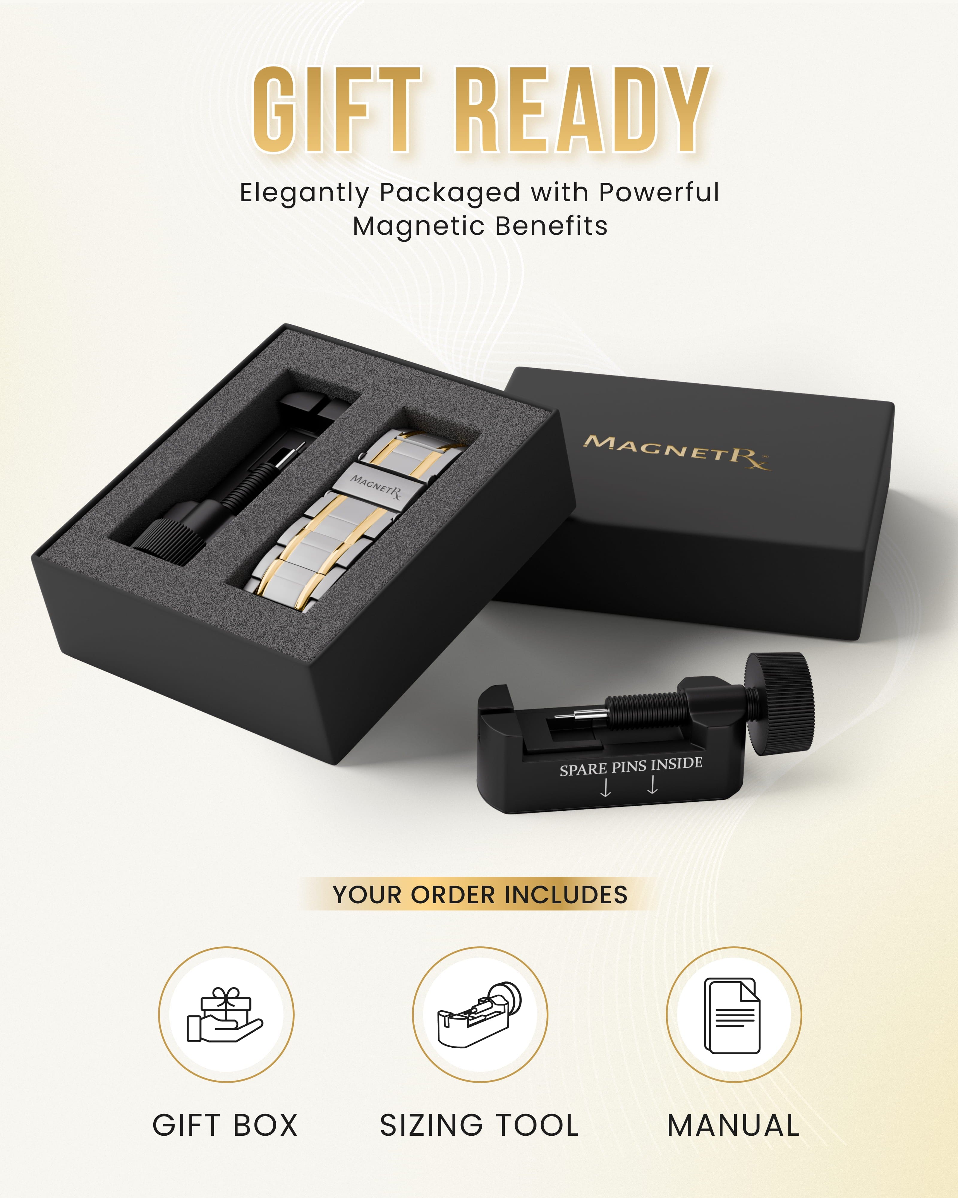 3x Strength Titanium Magnetic Bracelet for Men (Silver & Gold)