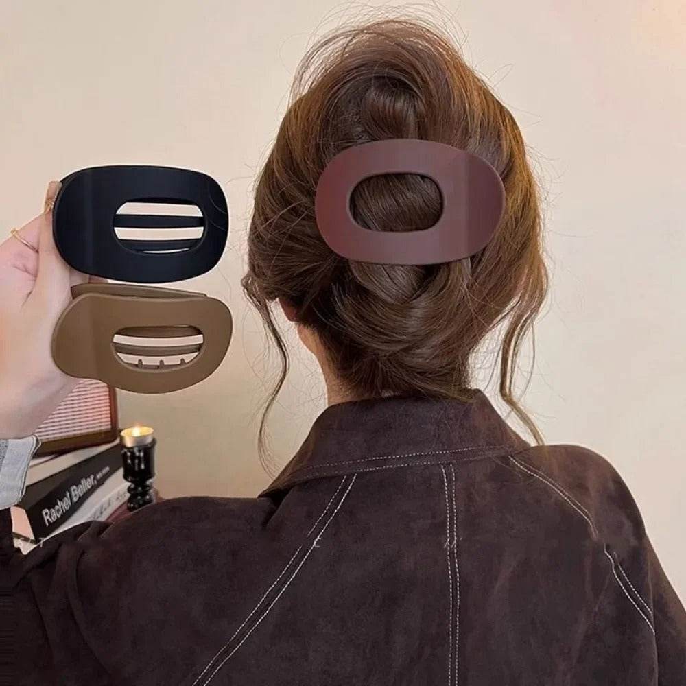 Leopard Matte Oval Hair Claw Clip – Curved Barrette for Women