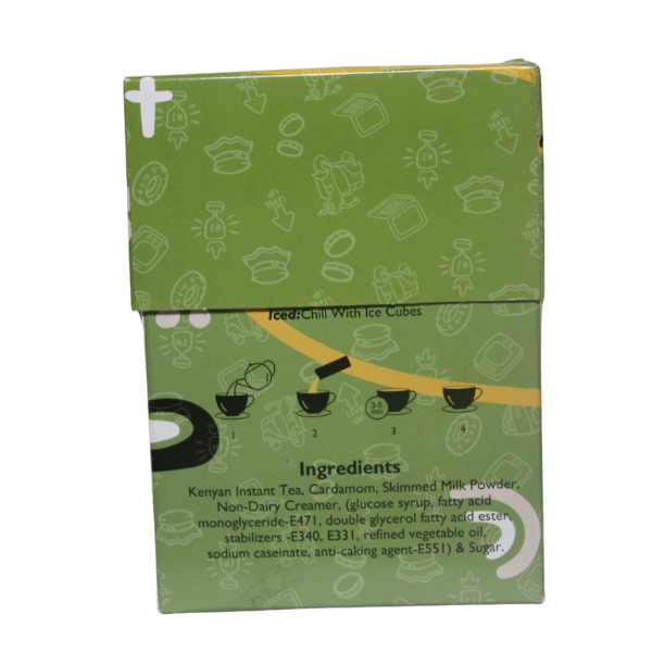 Close up bottom left of green box showing ingredients list