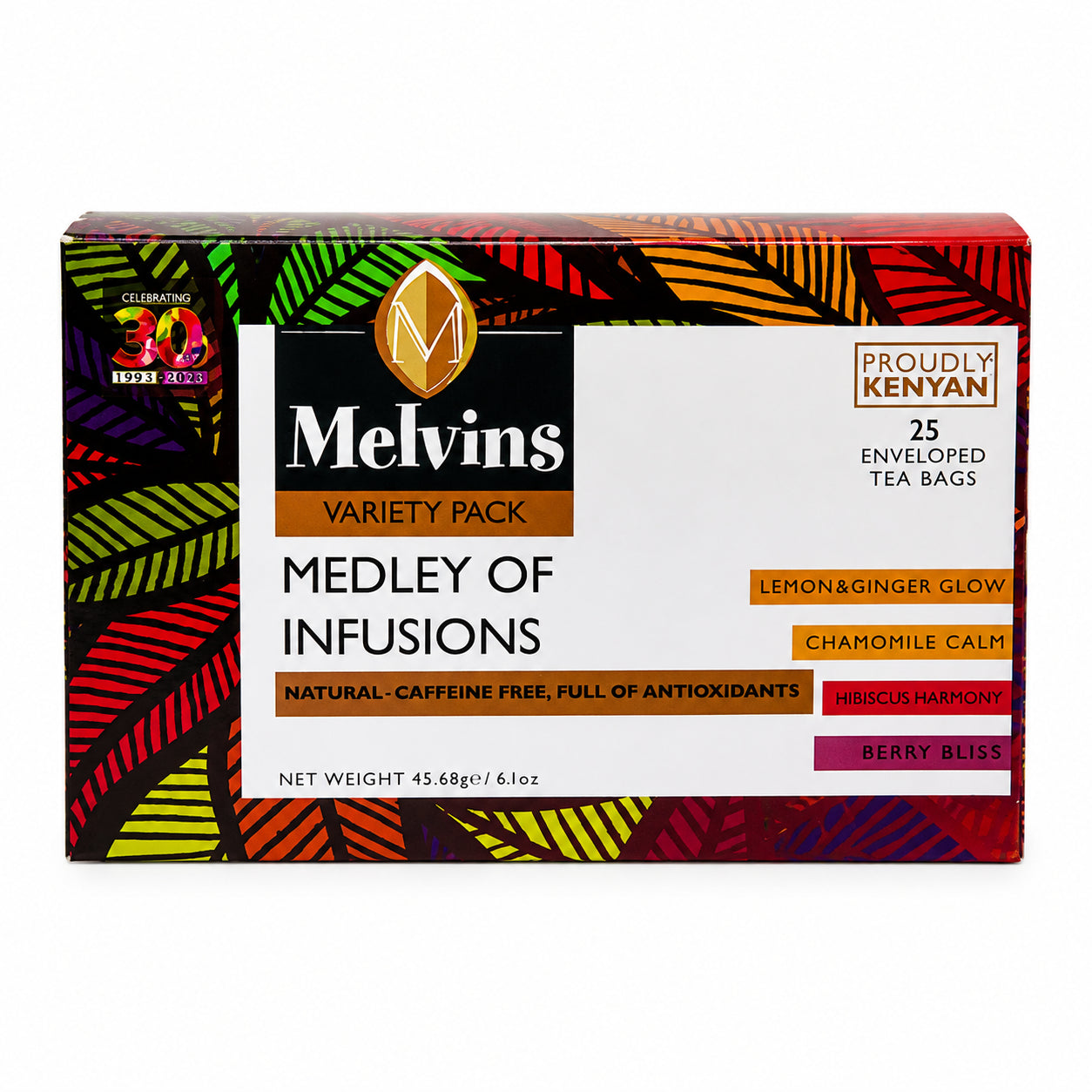 Melvins Medley of Infusions Tea Bags 25s Kenyan herbal tea variety pack with caffeine-free herbal infusions