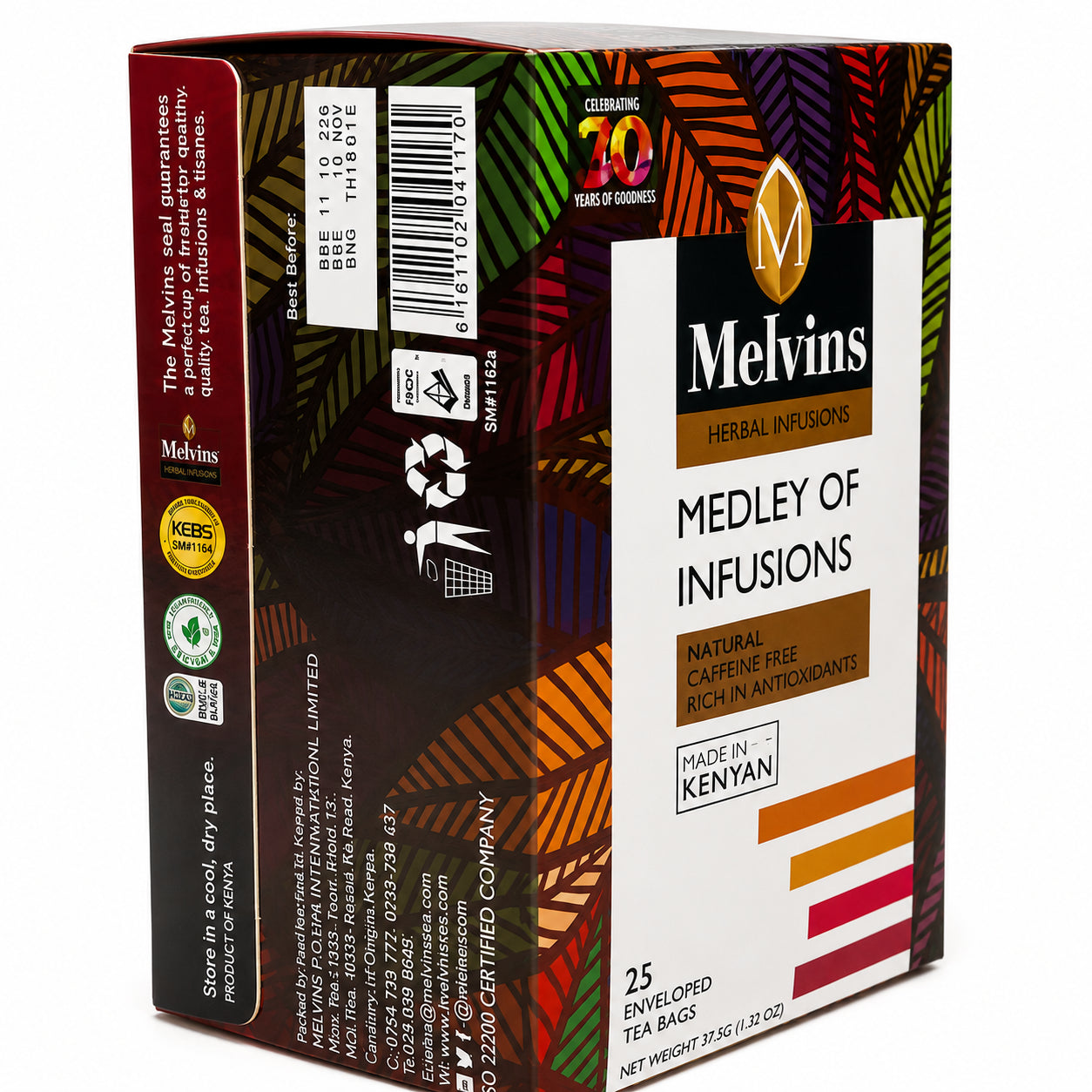 Melvins Medley of Infusions Tea Bags 25s Kenyan herbal tea variety pack with caffeine-free herbal infusions