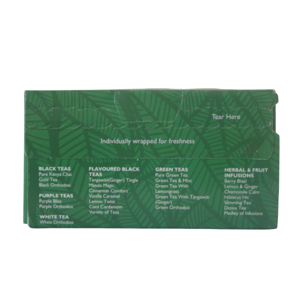 Horizontal packaging view of Melvins Pure Green Tea tea bags