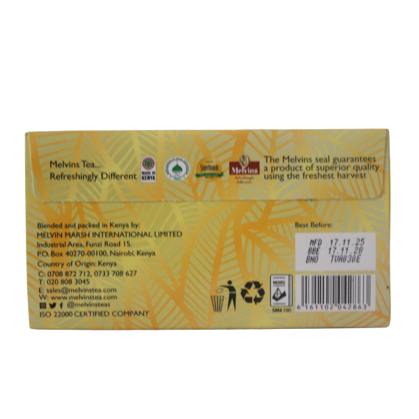 Right flat panel of Melvins Vanilla Caramel box showing brand contact and certifications