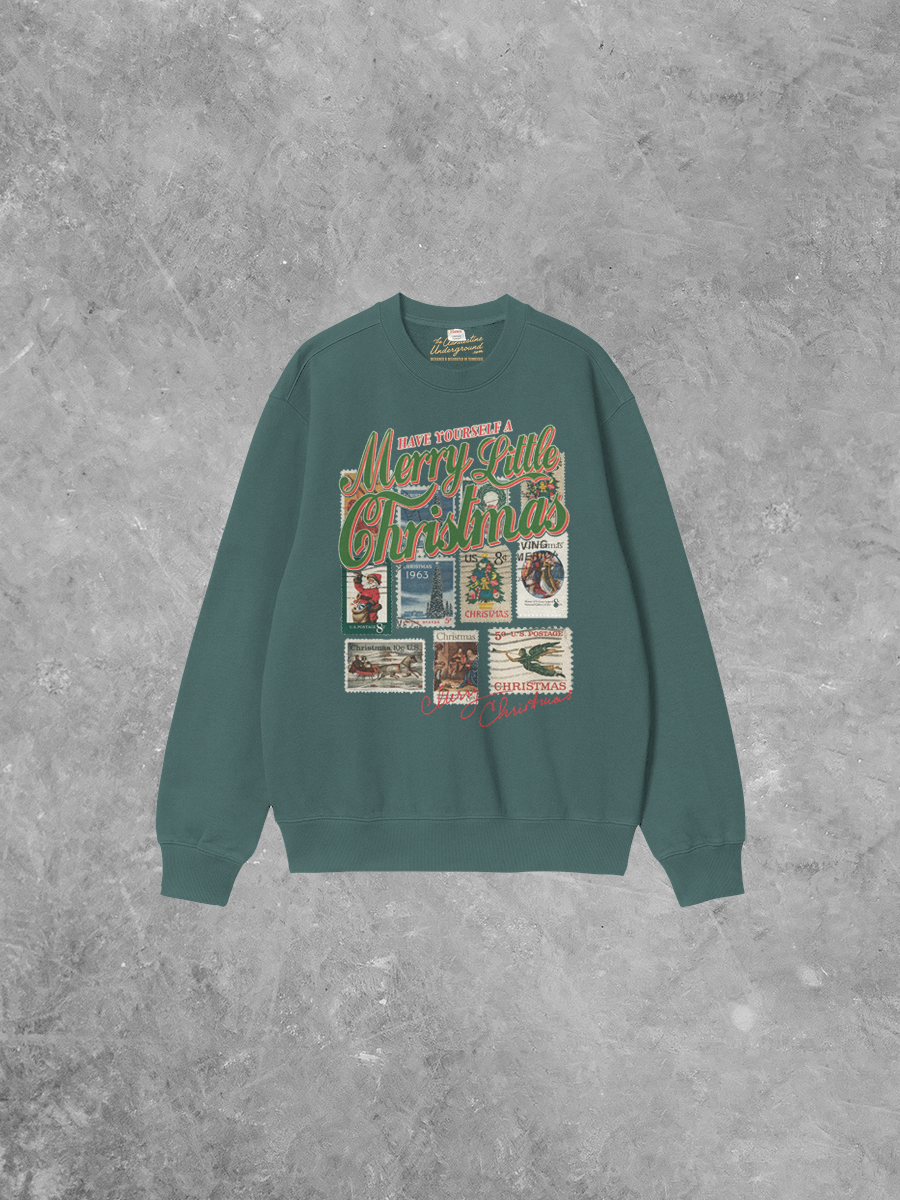 Underground Original Design: Merry Christmas, Vintage Stamps Boxy Cotton 90's Sweatshirt