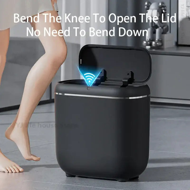 Modern black and silver automatic sensor trash can kitchen