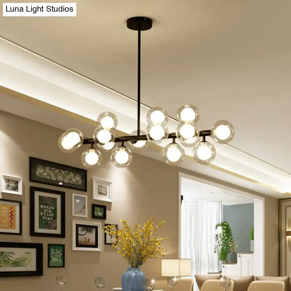 DecorBites™ 16-Light Modern Black Island Pendant - Spherical Glass Ceiling Light for Dining Table