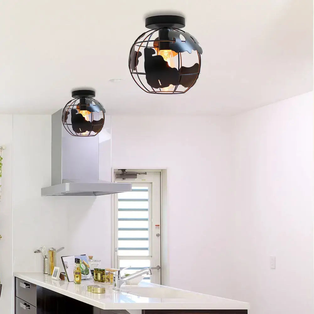 Modern black & white world map globe ceiling light shade living room