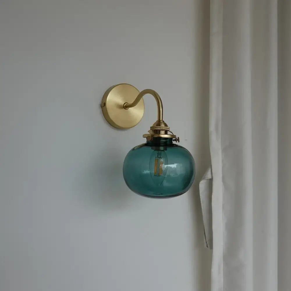 DecorBites™ Blue Glass Ball Wall Lights Pull Chain Switch LED Sconce for Home Bedroom