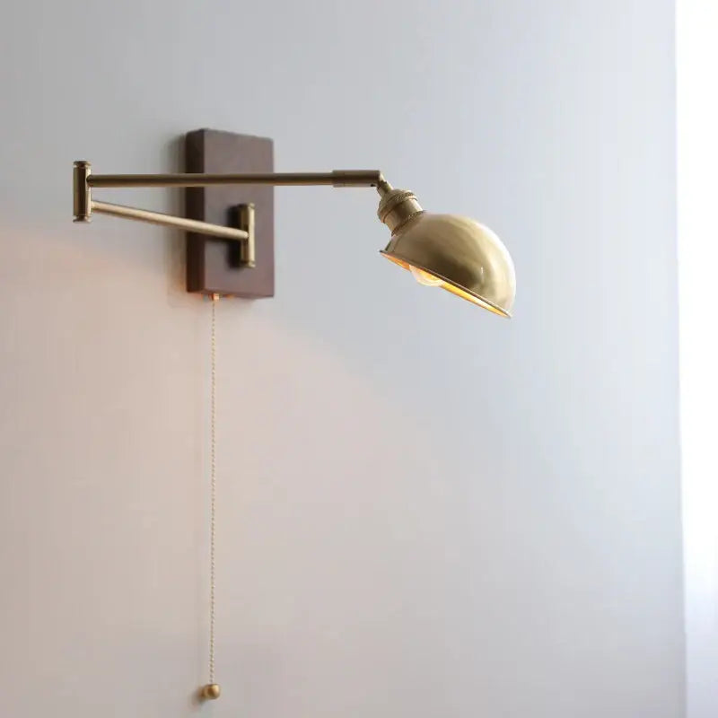 Modern brass canopy led wall light bedroom pull chain switch