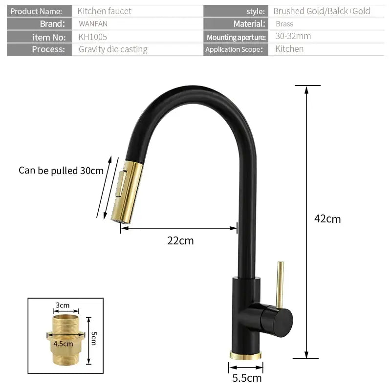DecorBites™ Brushed Gold Smart Sensor Kitchen Faucet, Dual Outlet, Single Handle