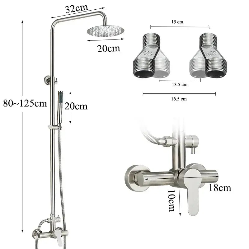 DecorBites™ Brushed Nickel Rainfall Shower System with Hot Cold Mixer for Wall Mount