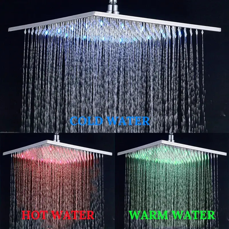 DecorBites™ 16" LED Rainfall Shower Head with Color Changing Lights.