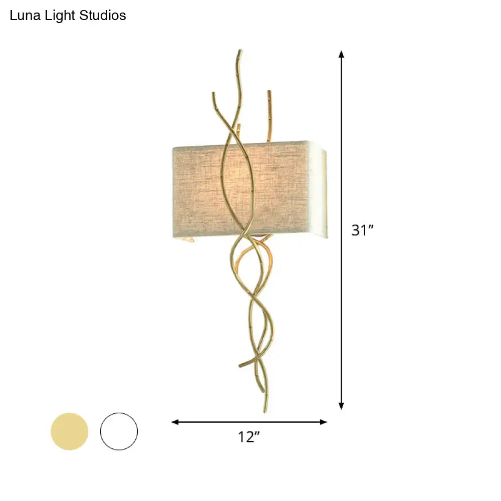 DecorBites™ Modern Metallic Wall Sconce: Gold/Silver Branch Design with Rectangle Fabric Shade