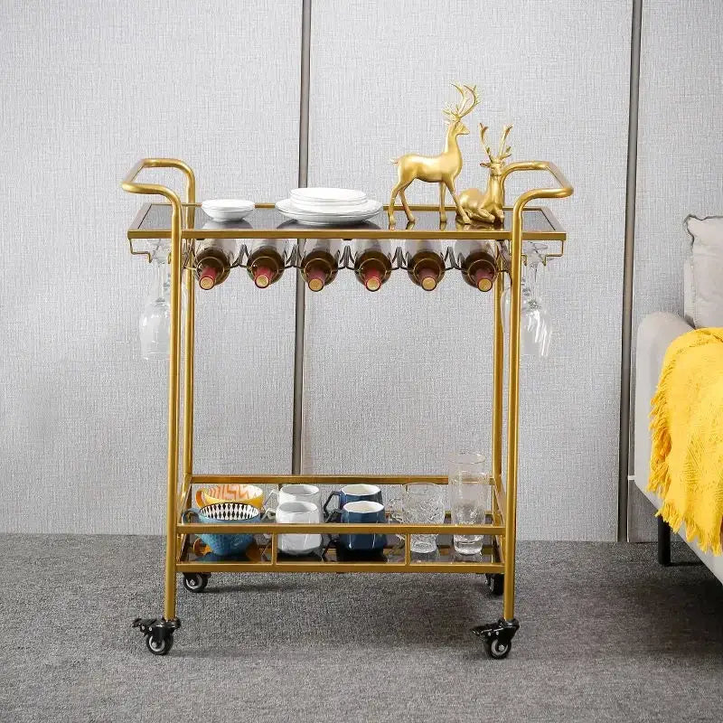 Modern gold & white marble bar cart wine rack dining room drinks trolley
