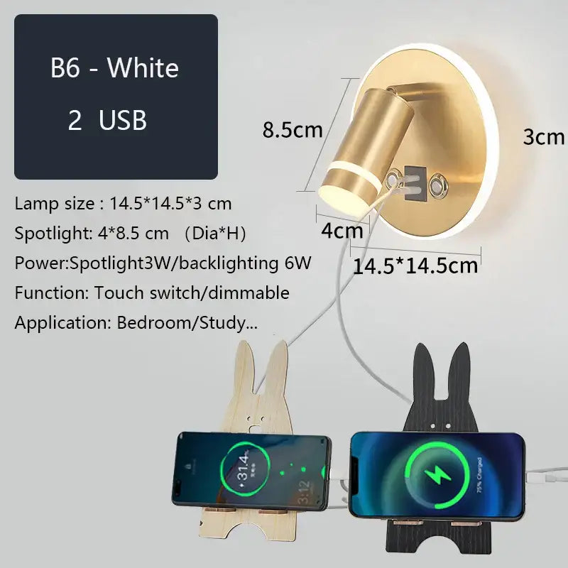 Modern led wall sconce with usb charging port – bedroom reading light