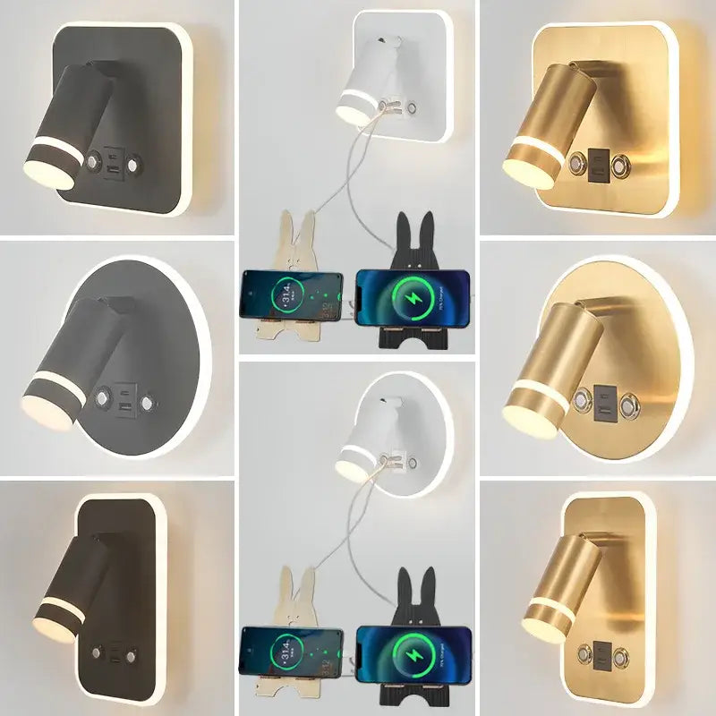 Modern led wall sconce with usb charging port – bedroom reading light