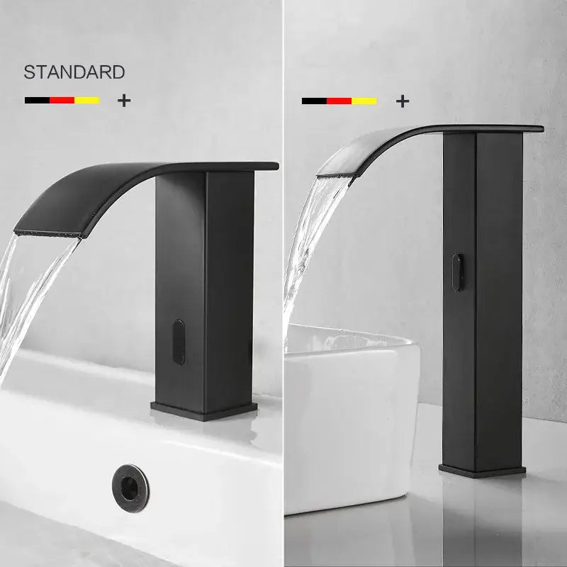 DecorBites™ Black Sensor Waterfall Basin Faucet - Automatic Touchless Hot Cold Water Mixer