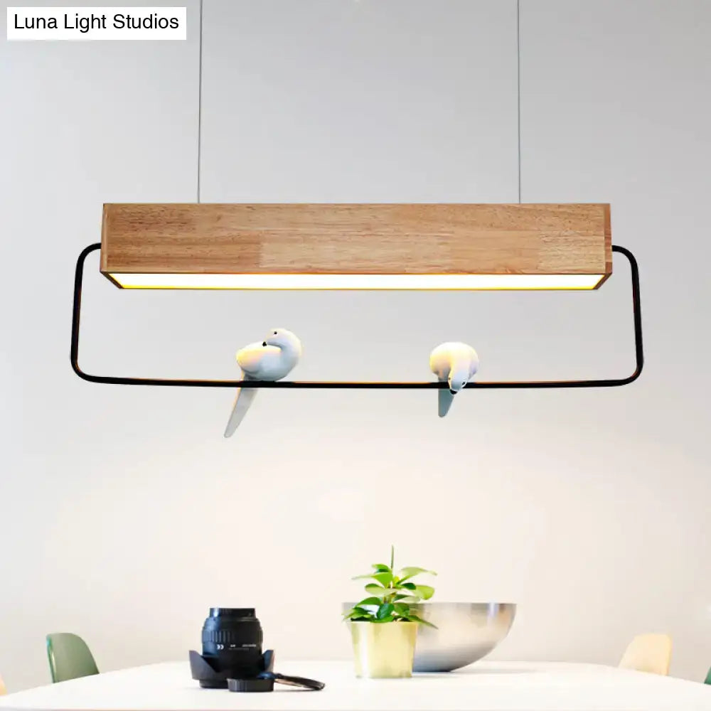 DecorBites™ Modern Rectangular Wood LED Pendant Light for Dining Room Ceiling in Warm/White Light