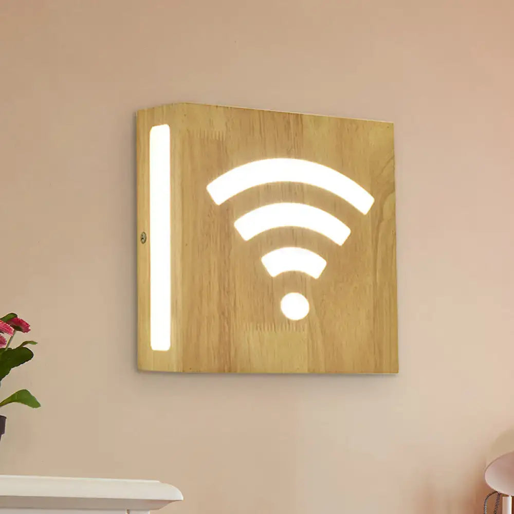 DecorBites™ Modern LED Wood Square Wall Sconce: Beige Bedside Light with Cute Pattern