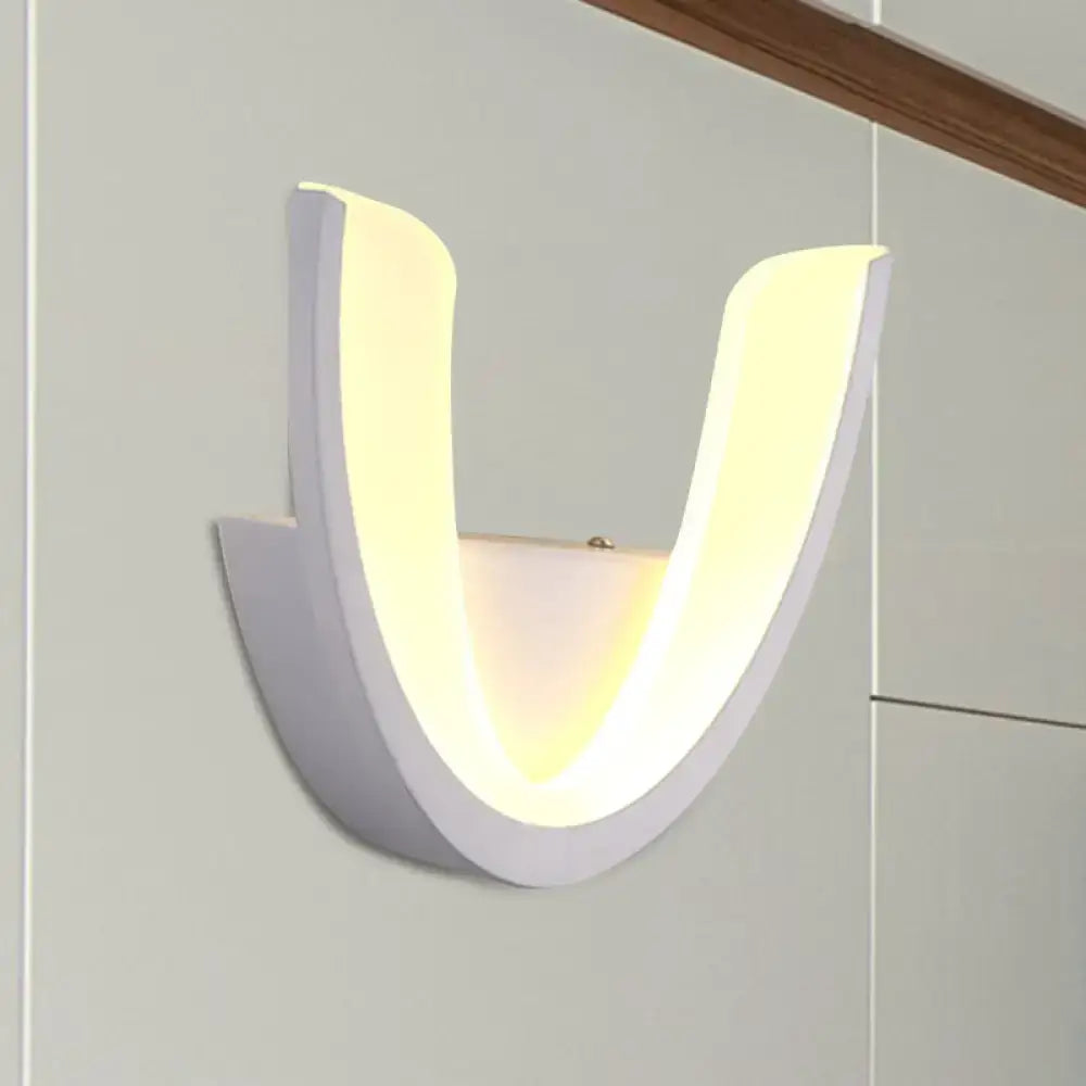 Modern white u-shaped led wall sconce – bedroom warm & white light