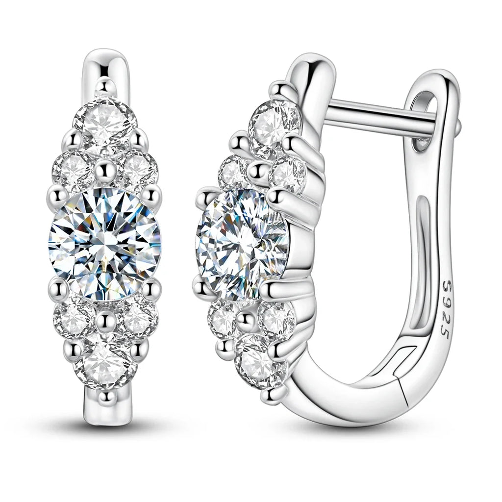 Moissanite Graduated Cluster Hoop Earrings in Sterling Silver