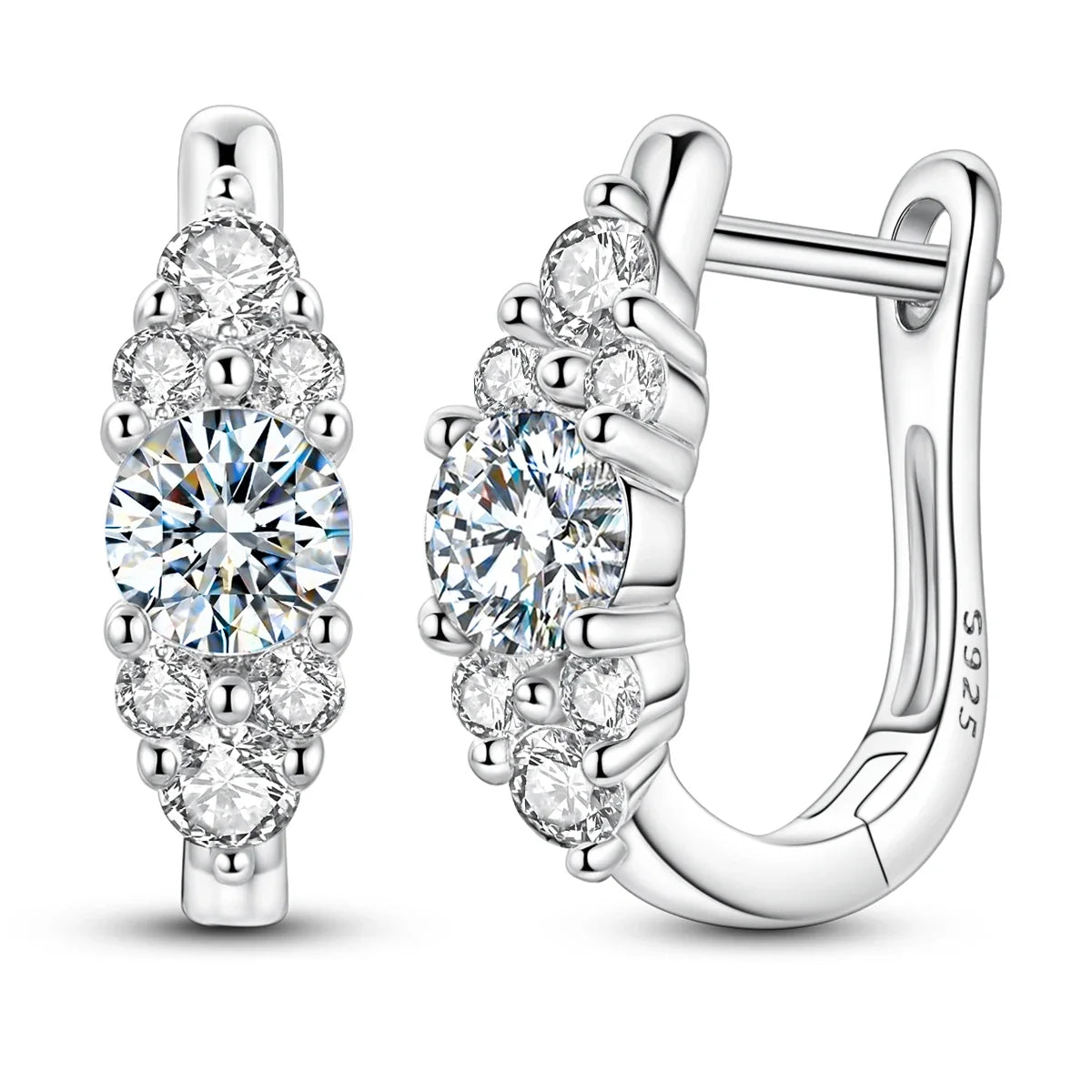 Moissanite Graduated Cluster Hoop Earrings in Sterling Silver