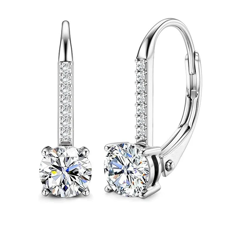 Moissanite Bar Leverback Drop Earrings in Sterling Silver