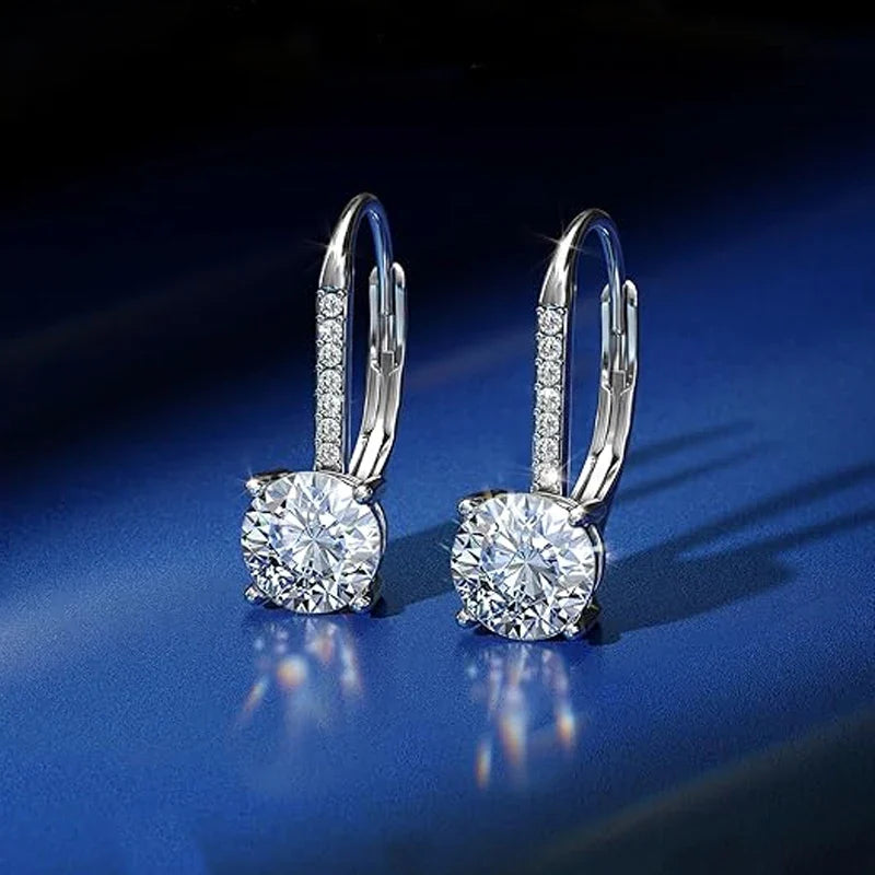 Moissanite Bar Leverback Drop Earrings in Sterling Silver