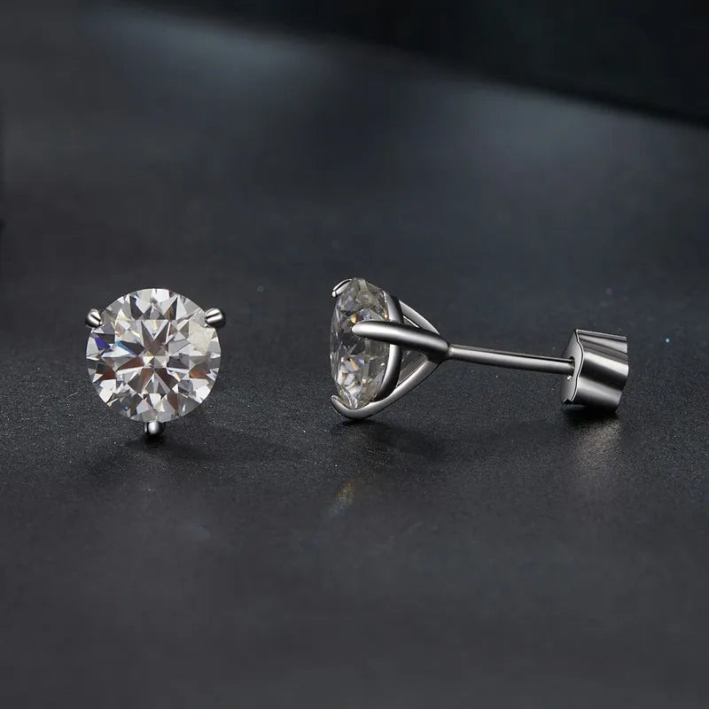 Three-Prong Moissanite Push-Back Stud Earrings in Silver