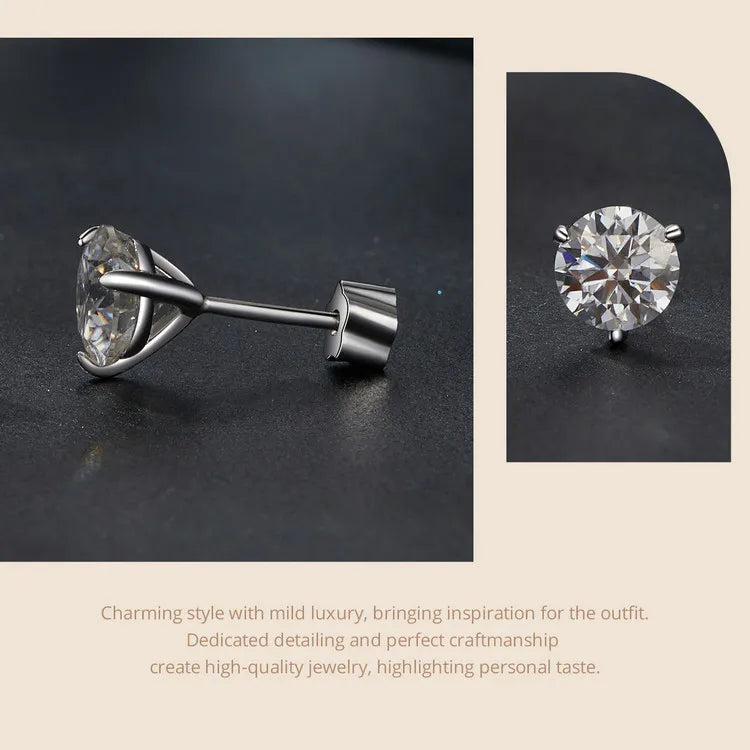 Three-Prong Moissanite Push-Back Stud Earrings in Silver