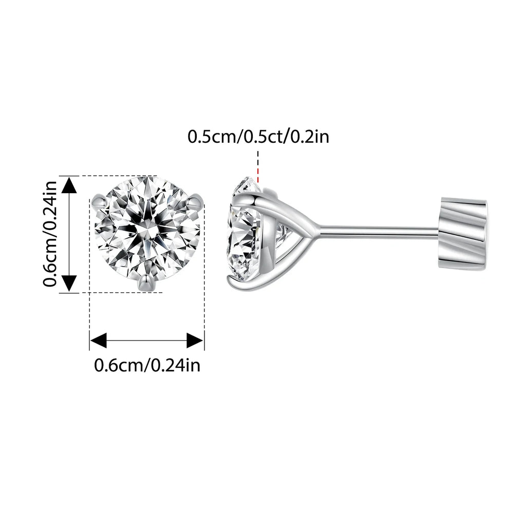 Three-Prong Moissanite Push-Back Stud Earrings in Silver