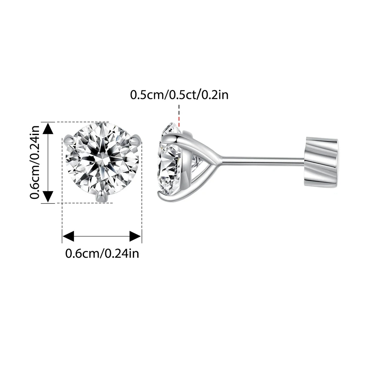 Three-Prong Moissanite Push-Back Stud Earrings in Silver