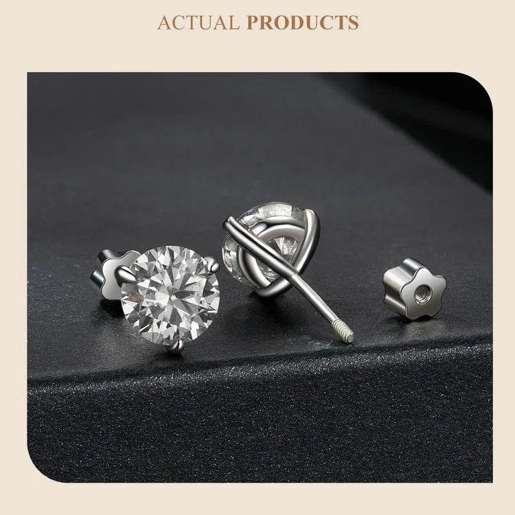 Three-Prong Moissanite Push-Back Stud Earrings in Silver