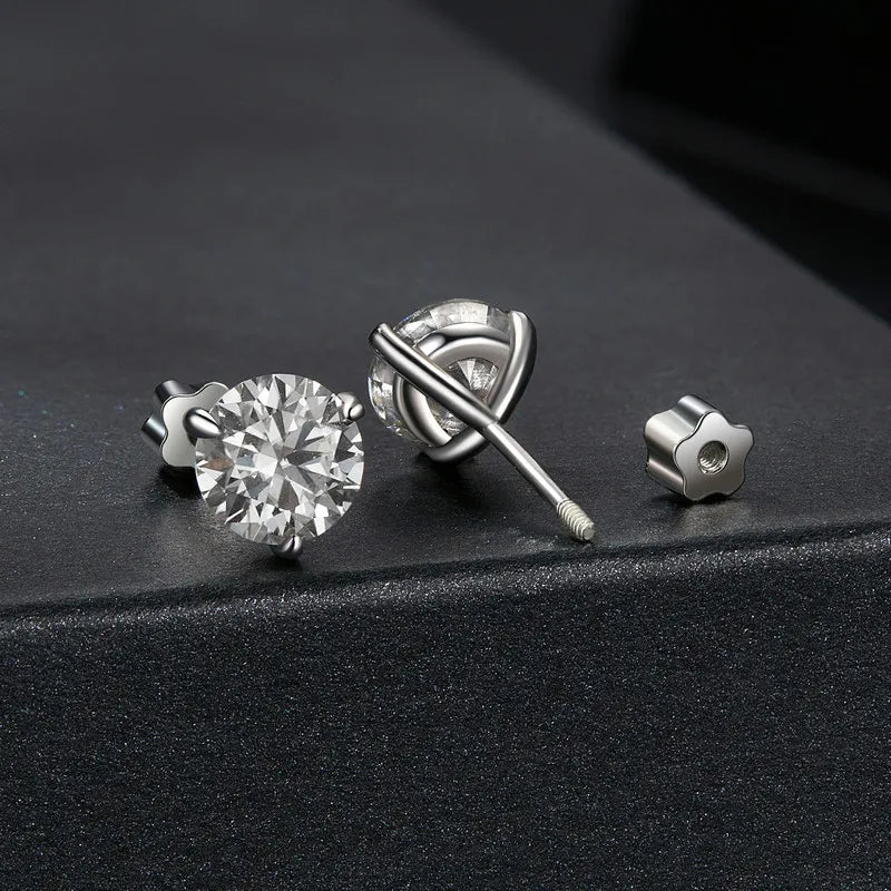 Three-Prong Moissanite Push-Back Stud Earrings in Silver