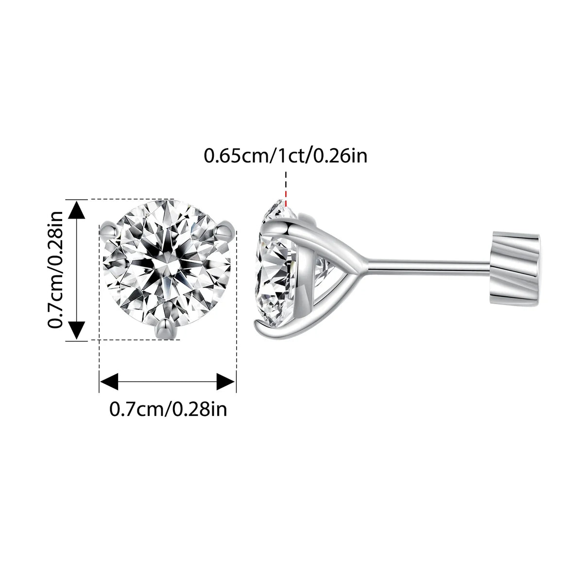 Three-Prong Moissanite Push-Back Stud Earrings in Silver