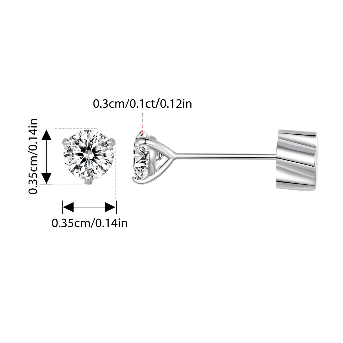 Three-Prong Moissanite Push-Back Stud Earrings in Silver