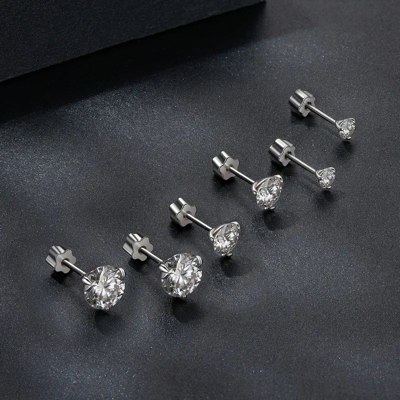 Three-Prong Moissanite Push-Back Stud Earrings in Silver