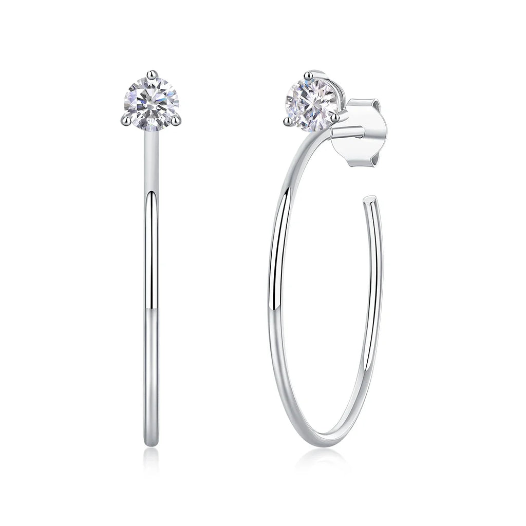 Open Hoop Moissanite Stud Earrings in Sterling Silver