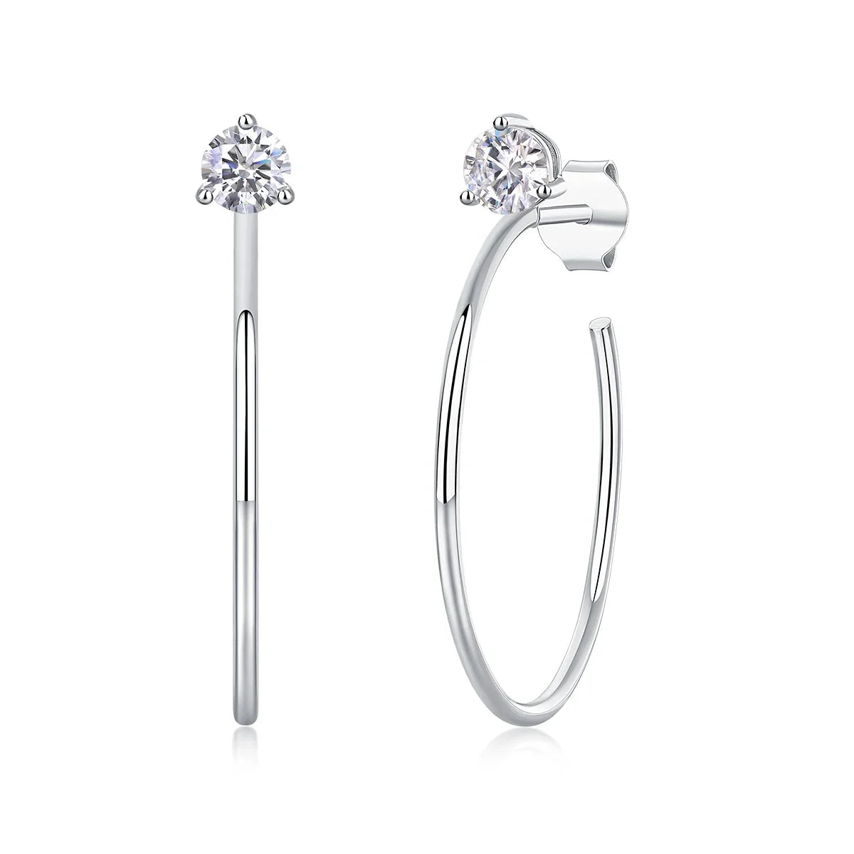 Open Hoop Moissanite Stud Earrings in Sterling Silver