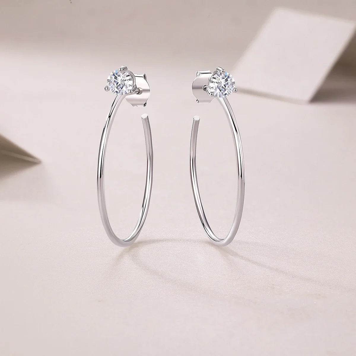 Open Hoop Moissanite Stud Earrings in Sterling Silver