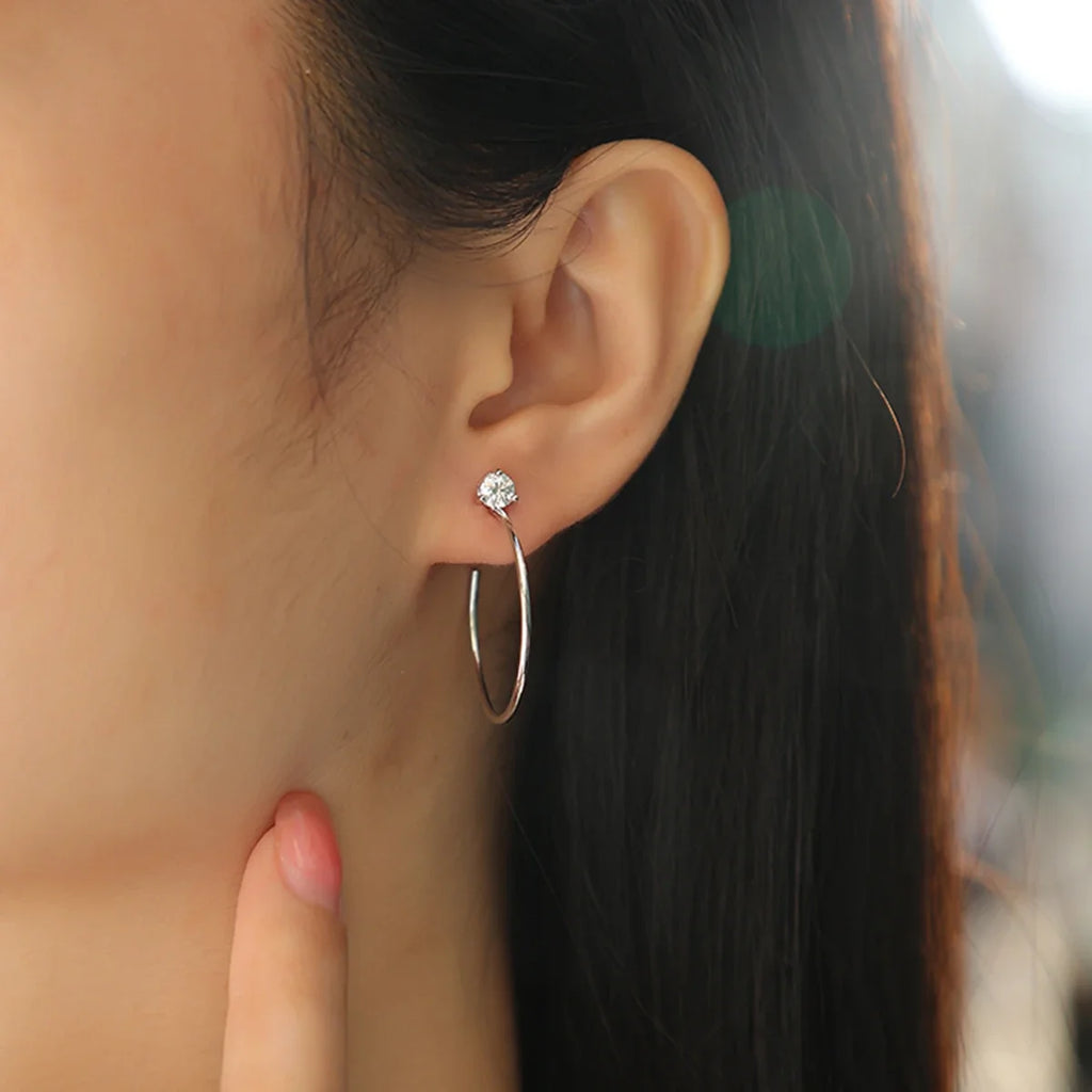 Open Hoop Moissanite Stud Earrings in Sterling Silver