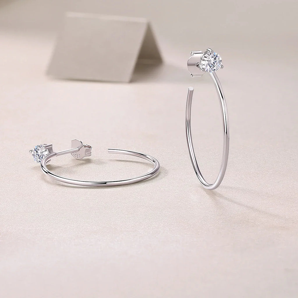 Open Hoop Moissanite Stud Earrings in Sterling Silver