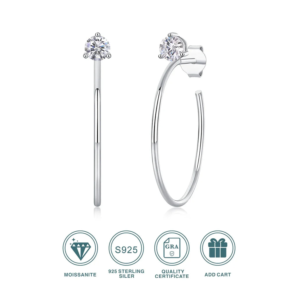 Open Hoop Moissanite Stud Earrings in Sterling Silver
