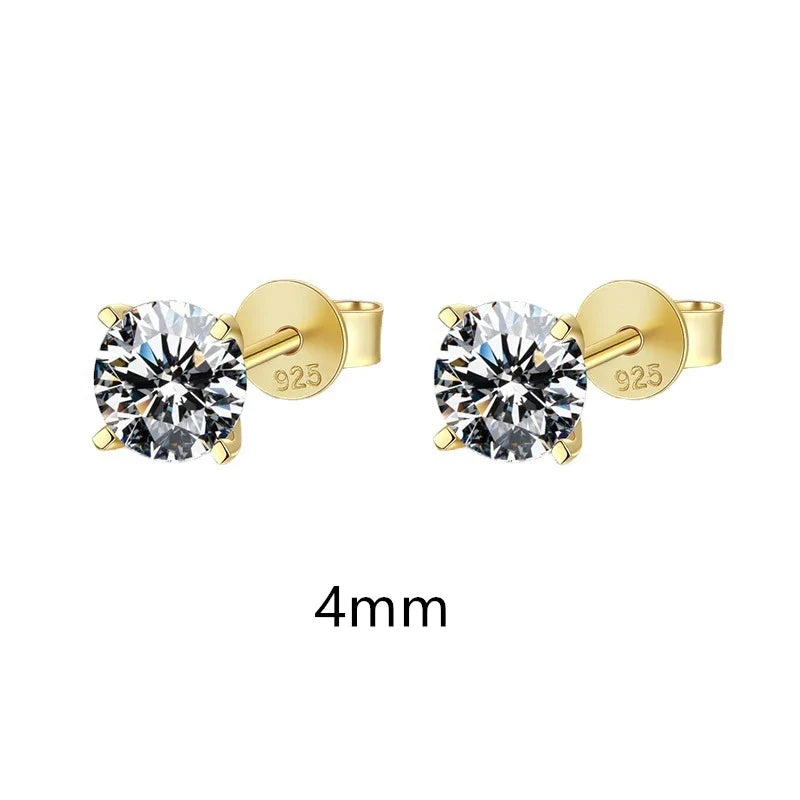 Gold-Tone Moissanite Solitaire Stud Earrings in Silver