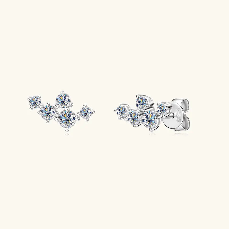 Six-Stone Fan Moissanite Stud Earrings in Sterling Silver
