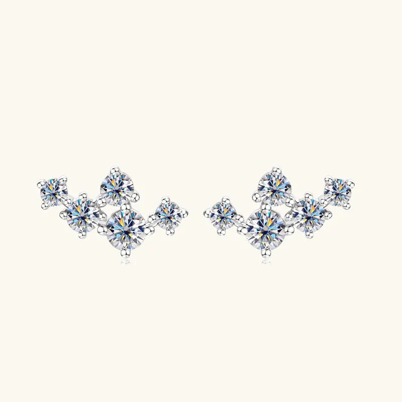 Six-Stone Fan Moissanite Stud Earrings in Sterling Silver